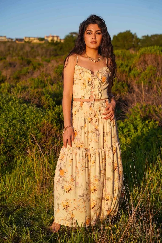 Geneva Front Tie Crop Top/Floral Skirt Set - Sand/Multi Houndstooth Herringbone Solid Geneva Front Tie Crop Top/Floral Skirt Set - Sand/Multi Houndstooth Herringbone Solid