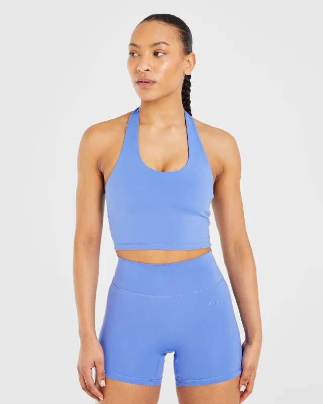 Staple Halterneck Crop Top - Cobalt Blue Mesh Blend Leather Blend Suede Blend