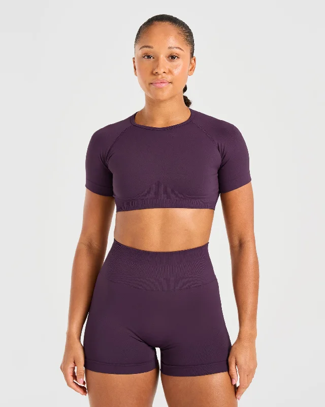 Power Seamless Crop Top - Grape Wine Chenille Blend Fleece Blend Nylon Blend