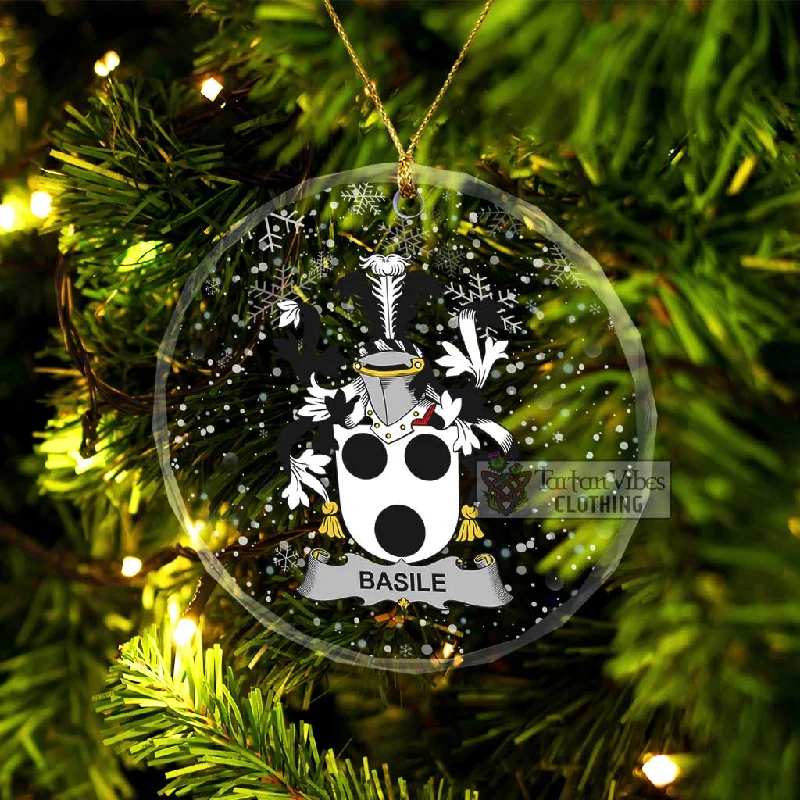 Basile Irish Clan Christmas Glass Ornament with Coat of Arms Mesh Canvas Denim
