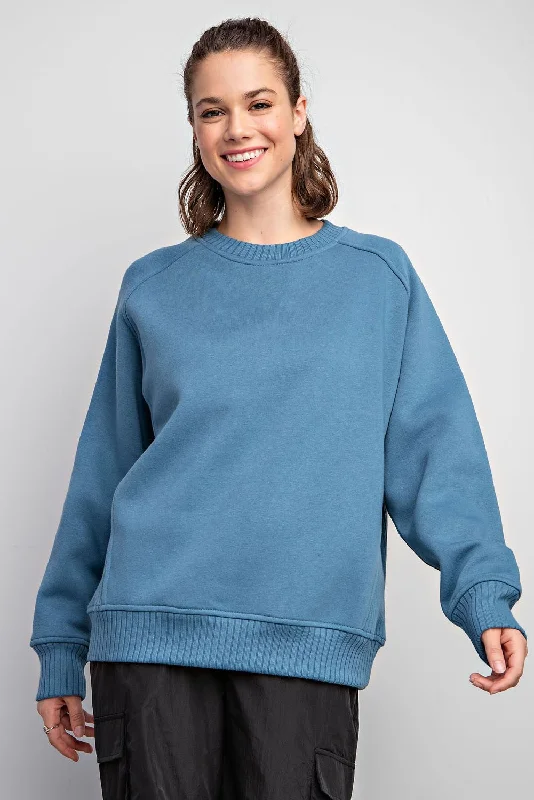 Blue Pullover Terry Crewneck Long Sleeve Pullover