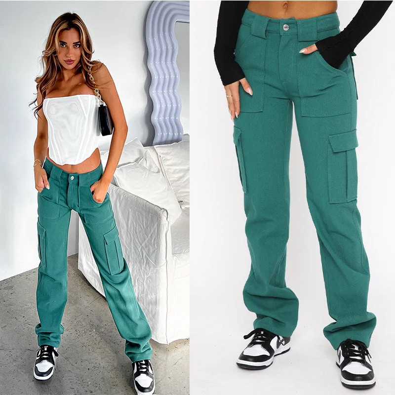 Women's Trousers Pocket Stitching Casual Loose Trousers Designer Luxury