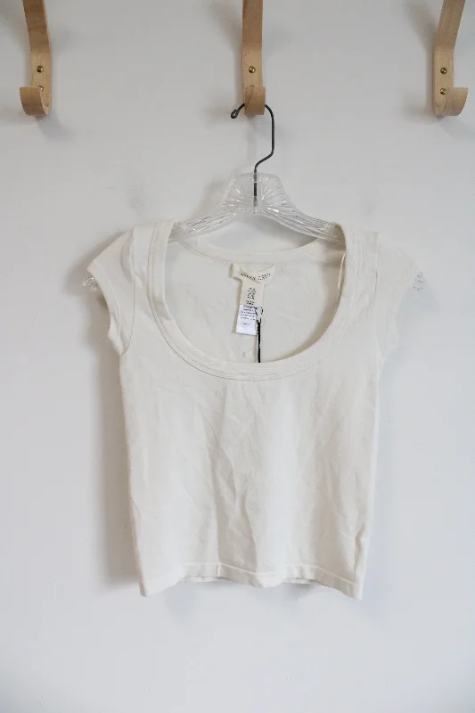 NEW Happily Grey Off-White Crop Top | M Notch Collar Peter Pan Collar Cowl Neck