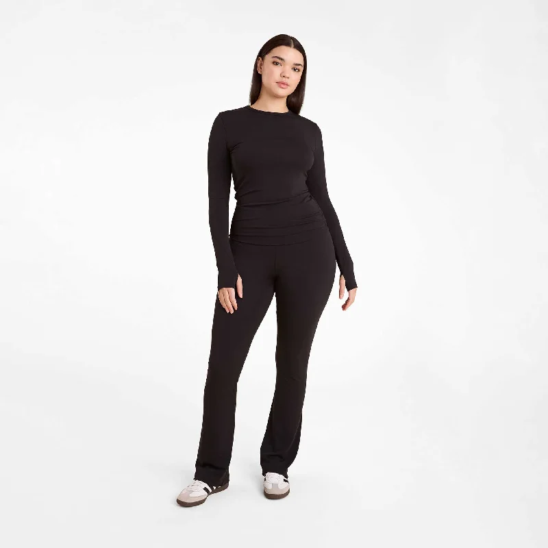 SwiftStretch Fold Over Legging | Black Trendy Color Block Leggings