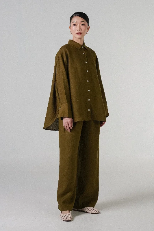 The Great Linen Trousers in Olive Trousers Polka Dot Cute
