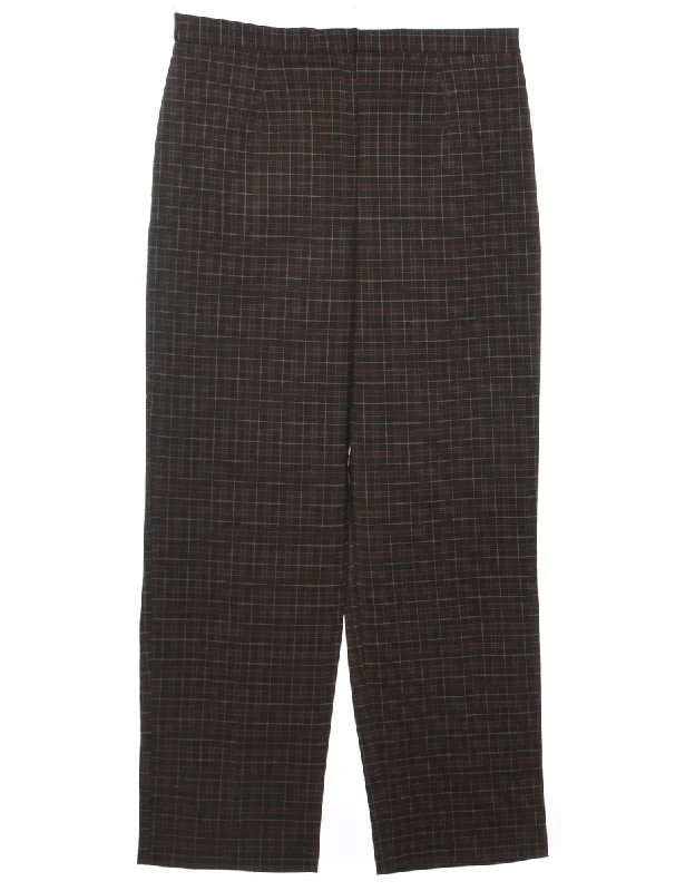 Checked Tapered Fit Trousers - W33 L30 Cropped Trousers Casual Linen
