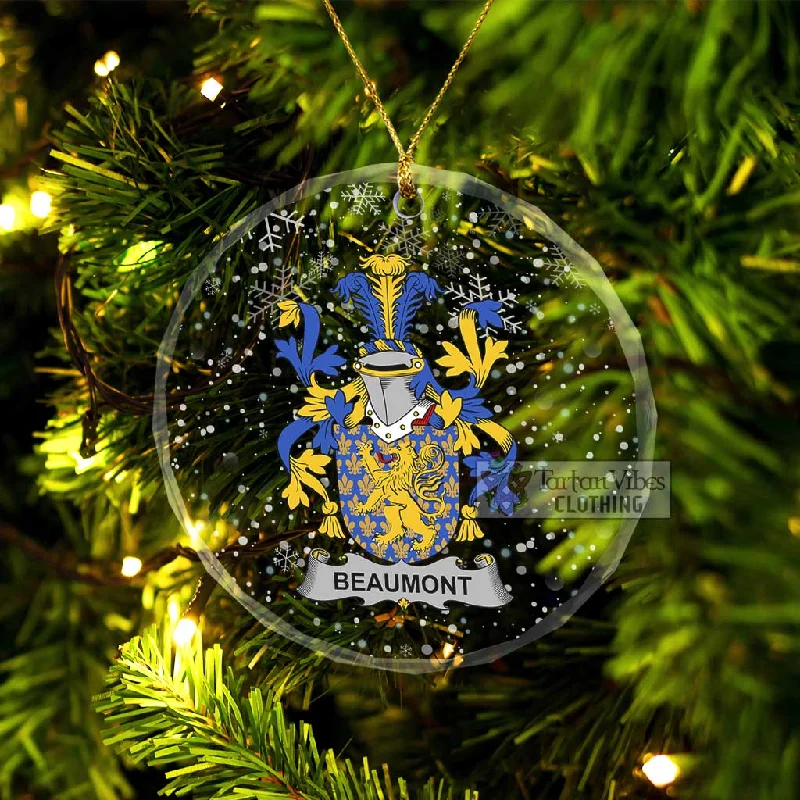 Beaumont Irish Clan Christmas Glass Ornament with Coat of Arms Knit Woven Fleece