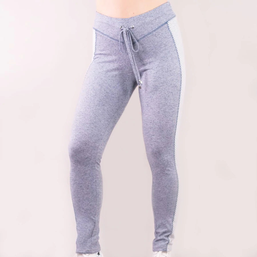 Blue Ivory Striped Leggings Cozy Lounge Pants Leggings
