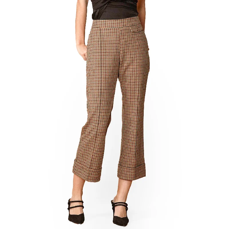 Women's Wide Cuff Trouser in Peach Gingham Trousers Modern Contemporary