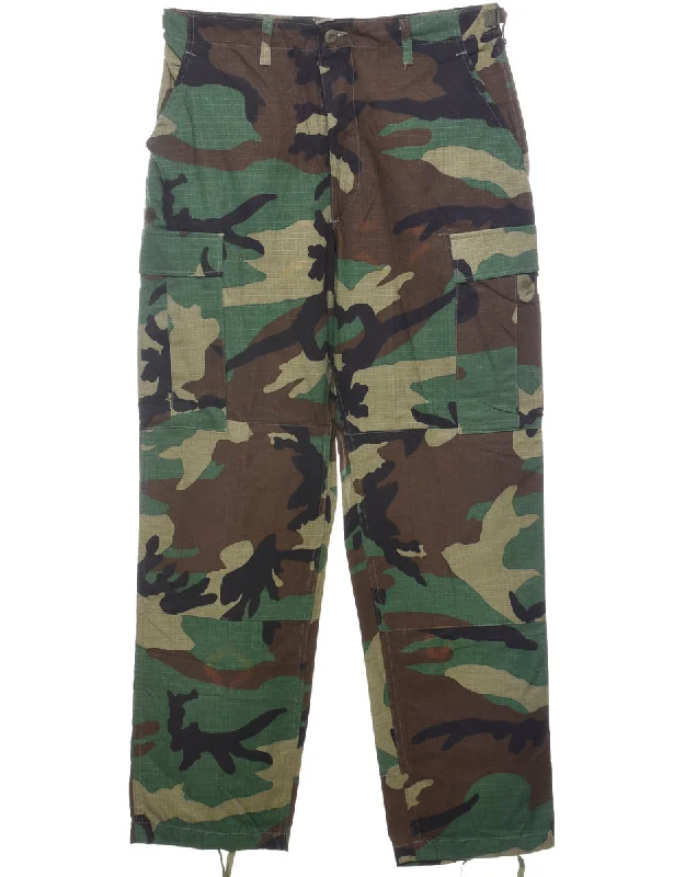 Camouflage Print Y2K Cargo Trousers - W32 L32 Trousers trendy modern