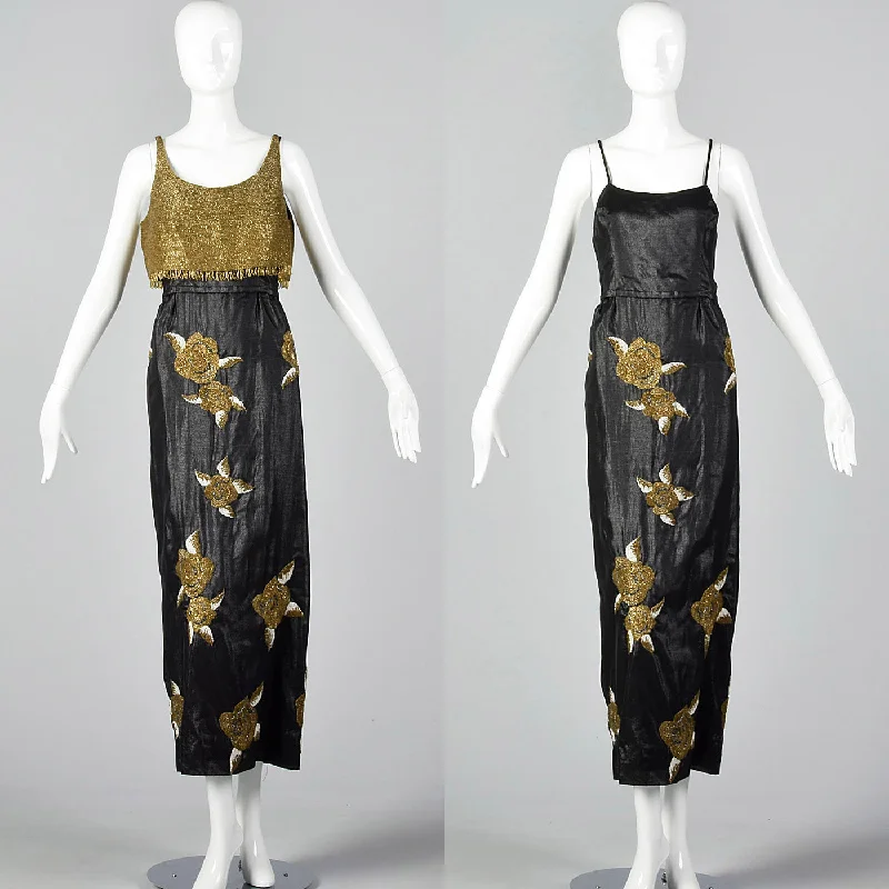 1960s Beaded Dress and Crop Top Set Chenille Blend Fleece Blend Nylon Blend