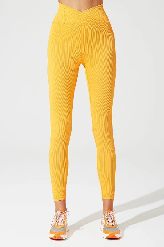 V Waist Ribbed Legging - Vivid Saffron Stylish High-Waisted Leggings