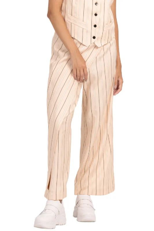 Striped Beige Wrap Women's Tailored Trousers Trousers Party Sparkling