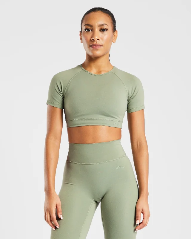 Staple Crop Top - Olive Green Anti-Pilling Machine Wash Handmade
