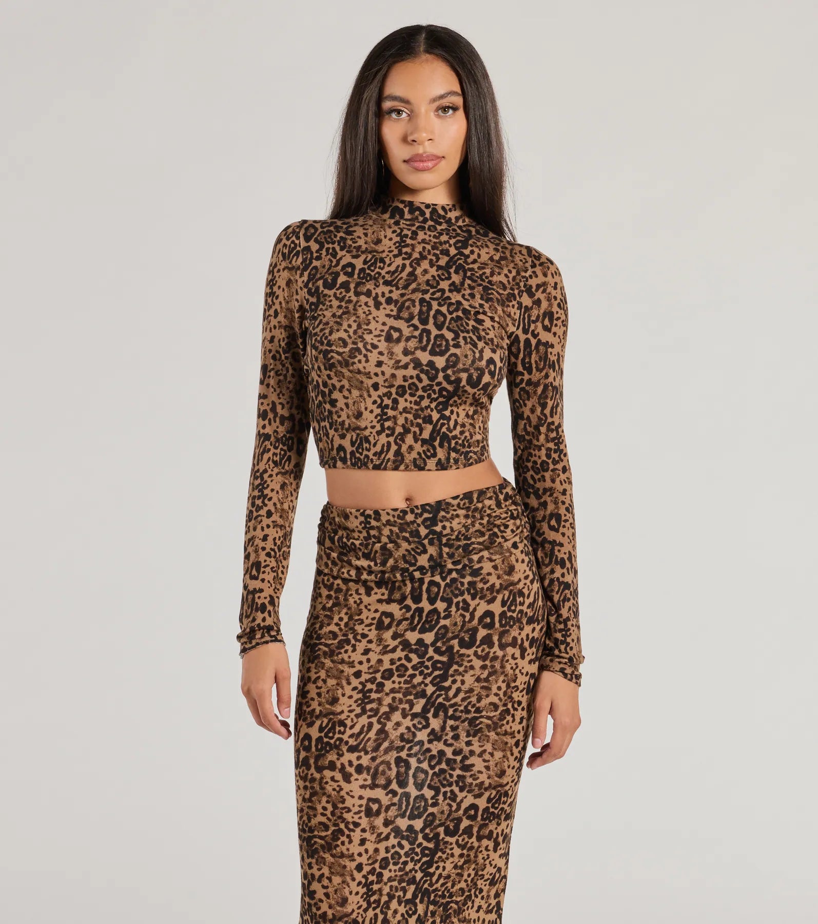 Bold Aura Leopard Print Knit Crop Top Polka Dot Checkered Tartan