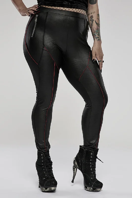 Red/Black Slim Side Zipper Elastic Fashion Hip-Lifting Thin Punk Women's Leggings Trendy Polka Dot Leggings Red/Black Slim Side Zipper Elastic Fashion Hip-Lifting Thin Punk Women's Leggings Trendy Polka Dot Leggings