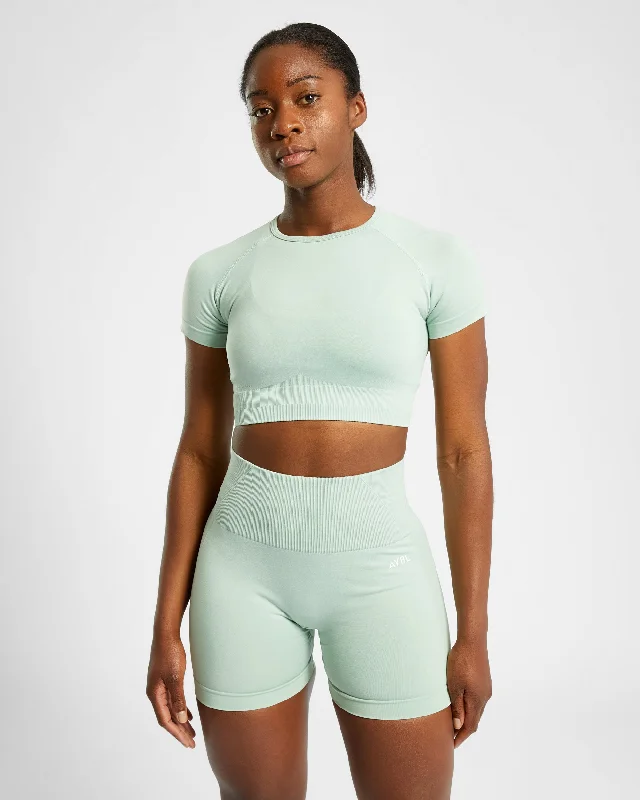 Empower Seamless Crop Top - Spring Grün Marl Beaded Sequined Faux Fur