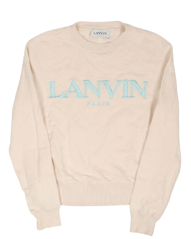 Embroidered Logo Sweatshirt Hoodie with Mock Neck Collared Structured