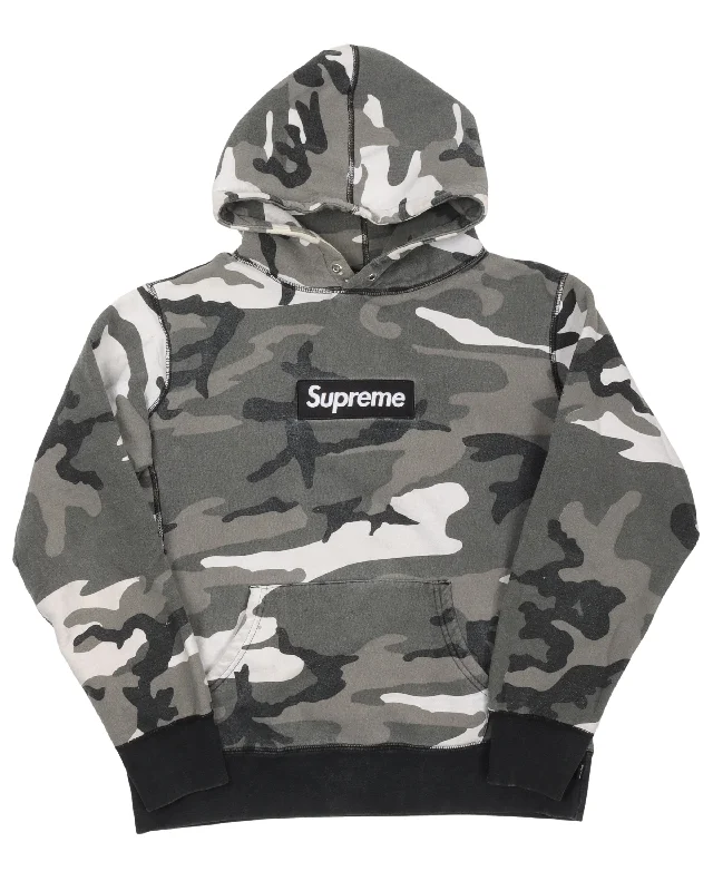 Snow Camo Box Logo Hoodie Hoodie with Applique Textured Unique