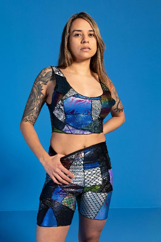 ZERO WASTE Patchwork Crop Top Anti-Pilling Machine Wash Handmade