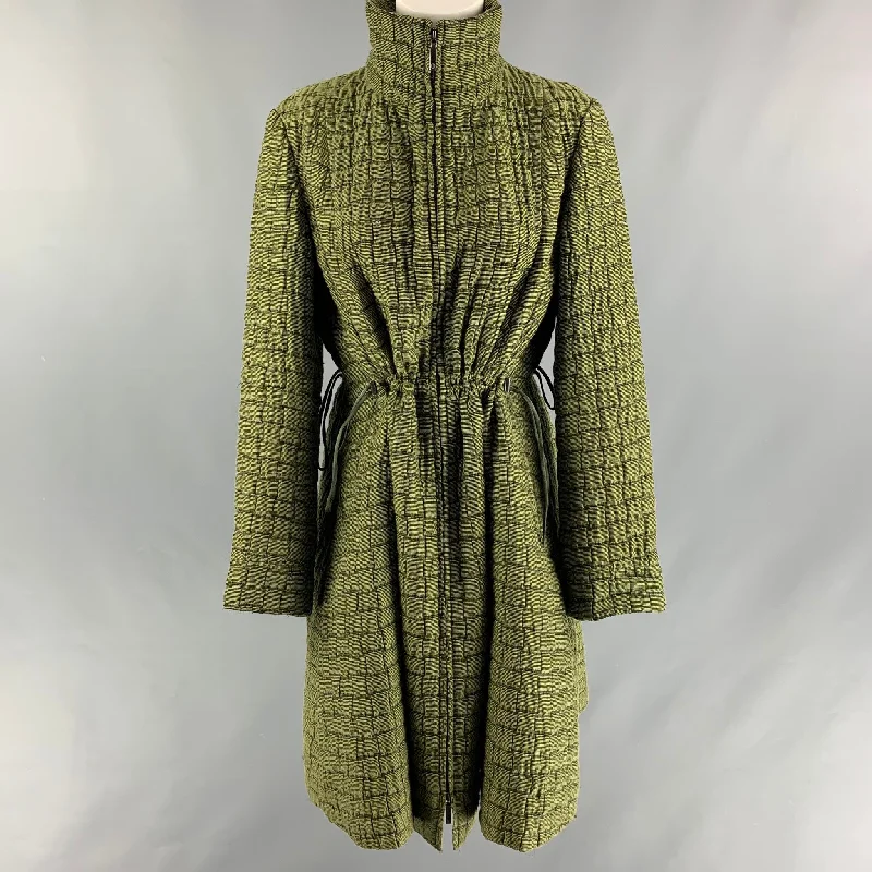 GIORGIO ARMANI Size 8 Green Polyester Blend Two Tone Drawstring Coat Crew Neck V-Neck Boat Neck GIORGIO ARMANI Size 8 Green Polyester Blend Two Tone Drawstring Coat Crew Neck V-Neck Boat Neck
