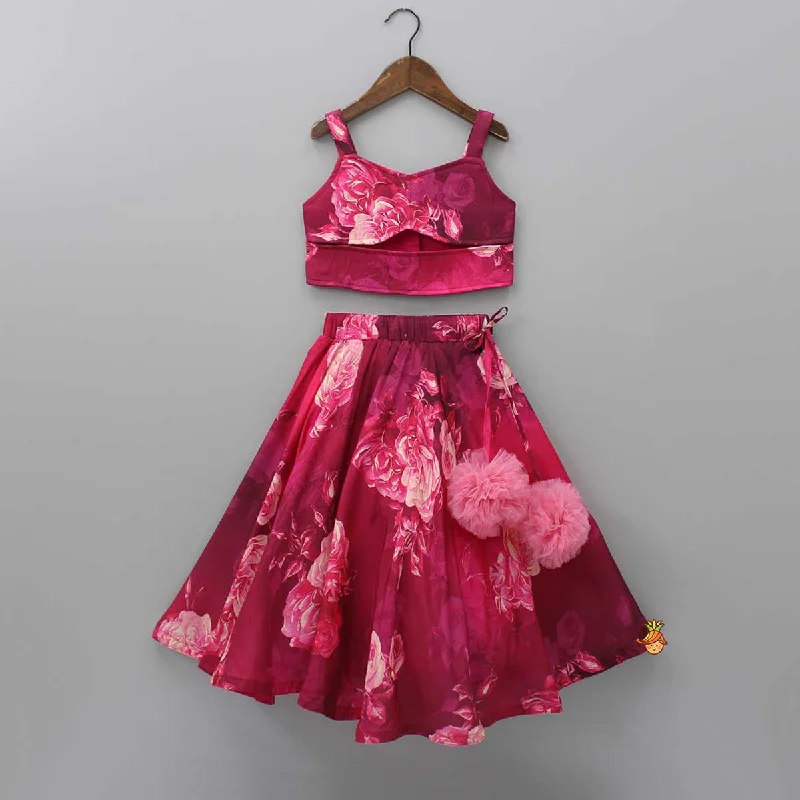 Pre Order: Vibrant Floral Printed Pink Stylish Crop Top And Lehenga Ribbed Striped Patterned Pre Order: Vibrant Floral Printed Pink Stylish Crop Top And Lehenga Ribbed Striped Patterned