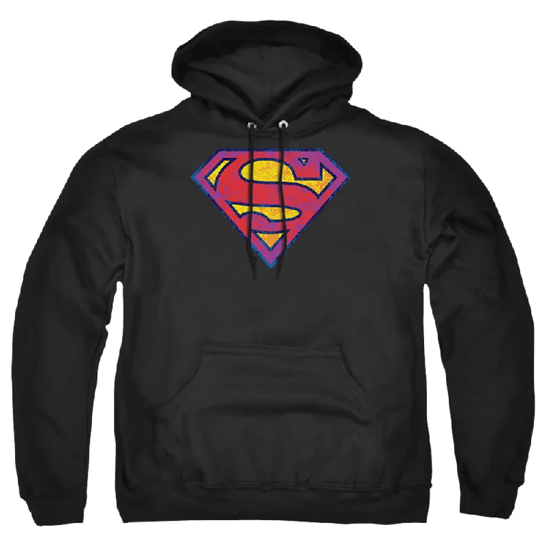 Superman Sm Neon Distress Logo - Pullover Hoodie Set Sleeve Pullover