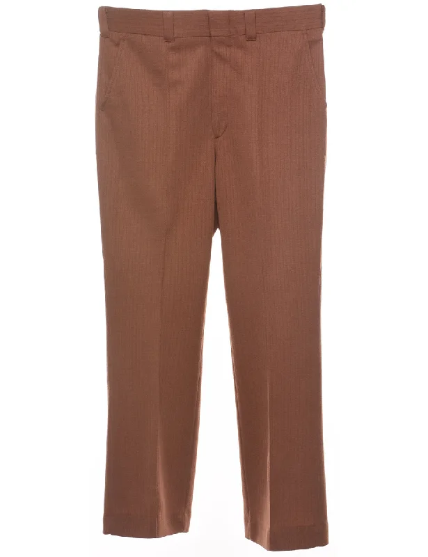 Brown Striped Classic Trousers - W32 L29 Trousers Canvas Durable