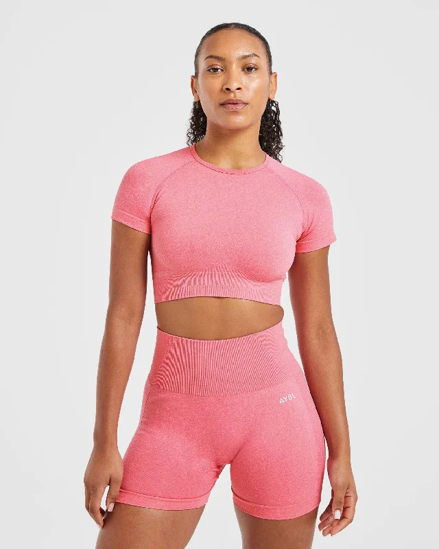 Empower Seamless Crop Top - Rosa Marl Iron Safe Non-Iron Wrinkle Free