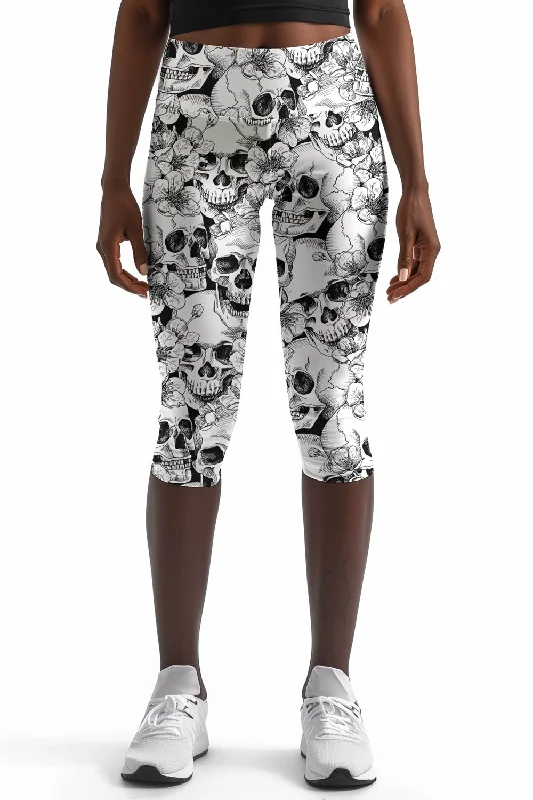 White Witch Ellie Skull Print Performance Yoga Capri Leggings - Women Fashionable Smooth Fit Leggings White Witch Ellie Skull Print Performance Yoga Capri Leggings - Women Fashionable Smooth Fit Leggings