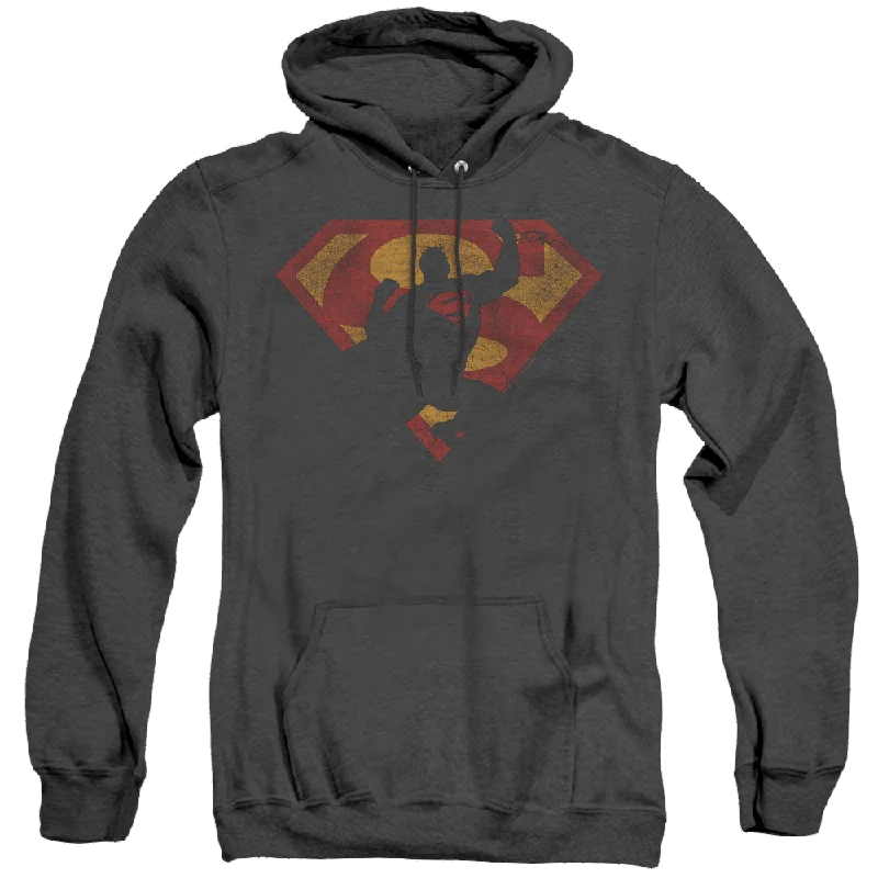 Superman S Shield Knockout - Heather Pullover Hoodie Shirred Sleeve Feminine