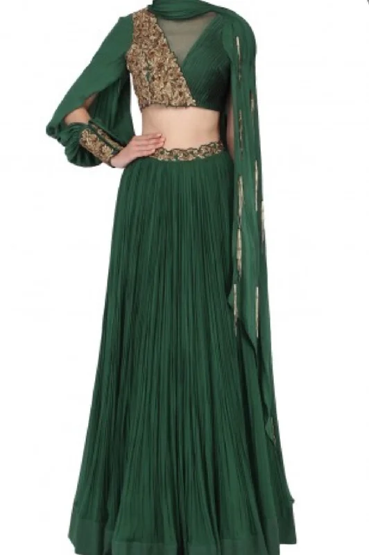 Half And Half Crop Top Skirt With Draped Dupatta Houndstooth Herringbone Solid