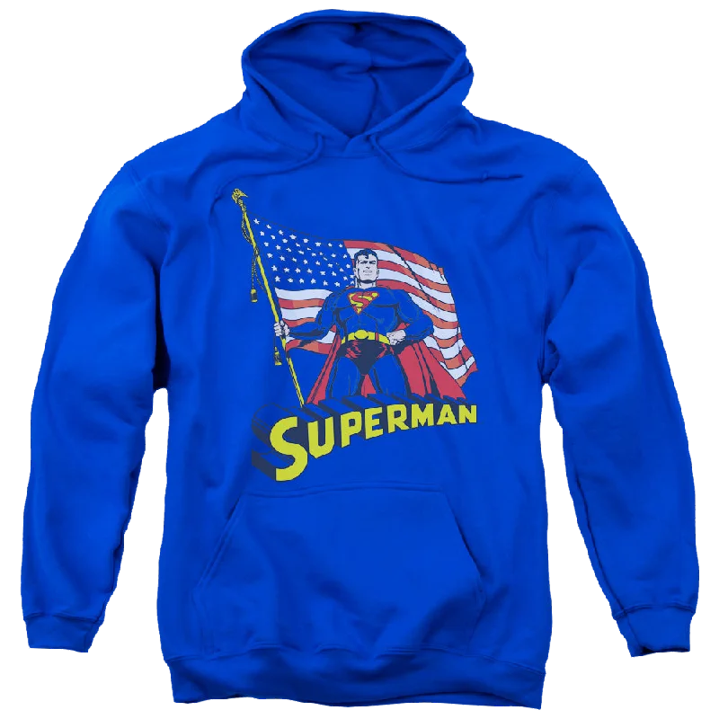 Superman American Flag - Pullover Hoodie High Neck Pullover