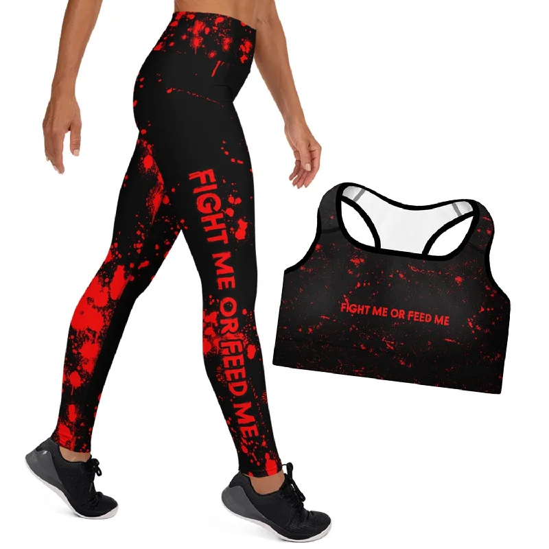 "Fight Me or Feed Me" Sports Bra and Athletic Leggings  Combo Set Comfortable Sports Performance Tights