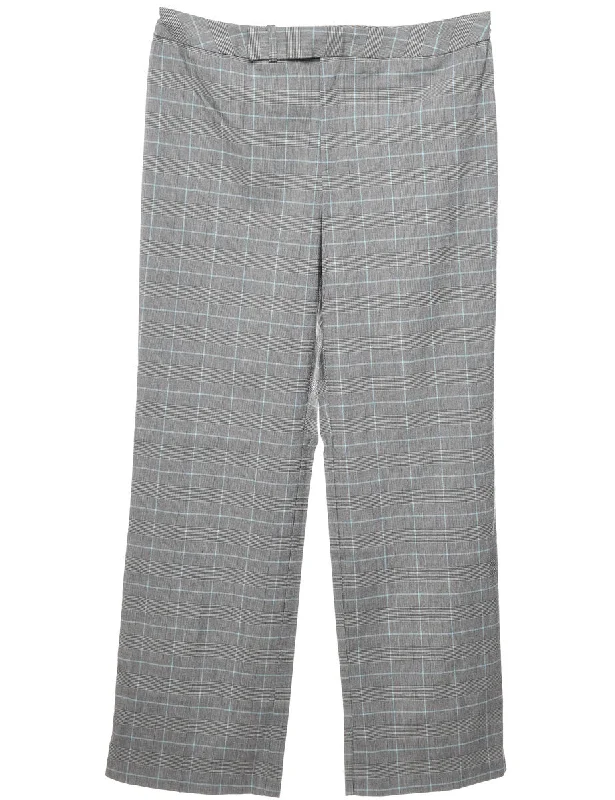 Checked Grey & Light Blue Trousers - W35 L32 Trousers Silk Elegant