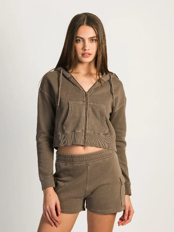 HARLOW JOSIE HOODIE - MUSHROOM Hoodie Crop Top Short Trendy