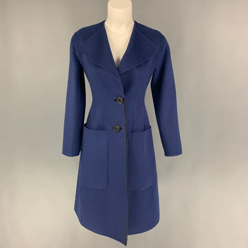 SPORTMAX Size 2 Blue Virgin Wool Angora Single Breasted Coat Print Jacquard Embroidered SPORTMAX Size 2 Blue Virgin Wool Angora Single Breasted Coat Print Jacquard Embroidered