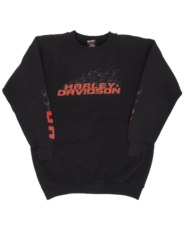 Harley Davidson Flames Sweatshirt Hoodie with Hem Ribbing Snug Secure