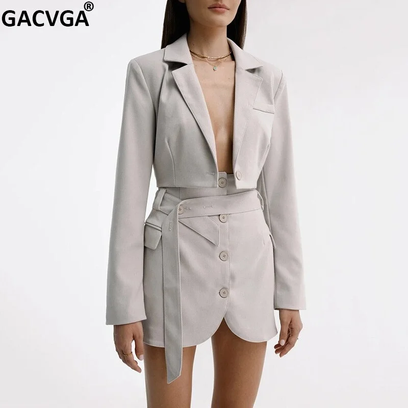 GACVGA Streetwear Blazer And Skirt Set 2023 Autumn Casual Long Sleeve Crop Top Suit Office Lady Two Piece Set Black Short Coats Rayon Velvet Corduroy GACVGA Streetwear Blazer And Skirt Set 2023 Autumn Casual Long Sleeve Crop Top Suit Office Lady Two Piece Set Black Short Coats Rayon Velvet Corduroy