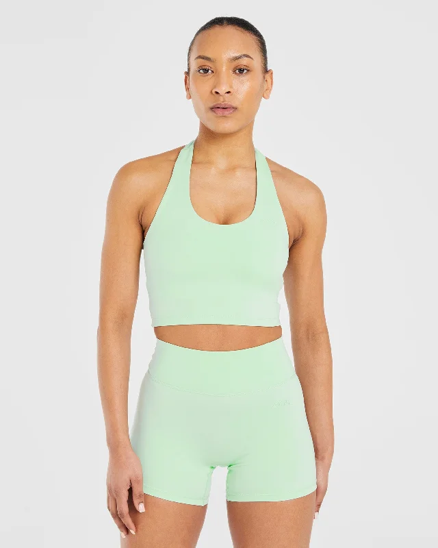 Staple Halterneck Crop Top - Mint Green Summer Crop Top Casual Short Sleeve