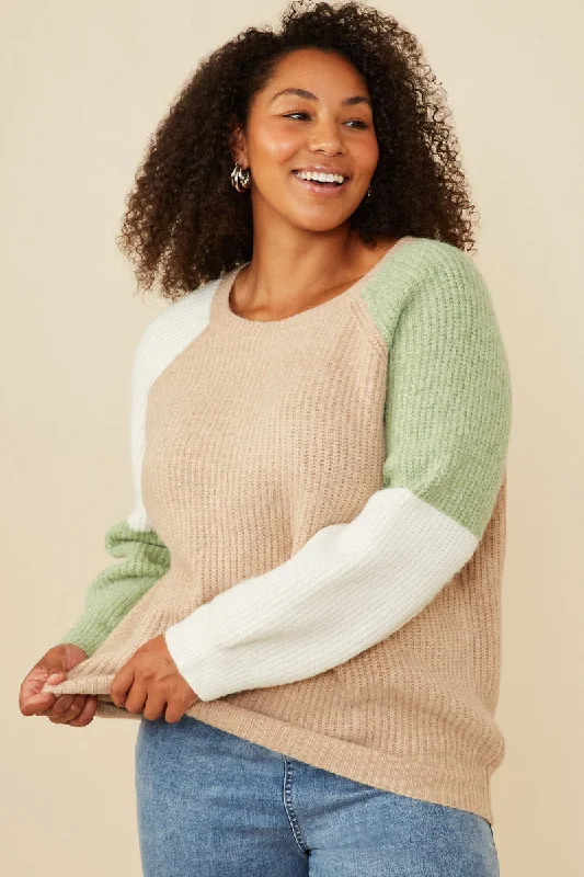 Asymmetric Color Block Pullover Sweater Port Neck Pullover