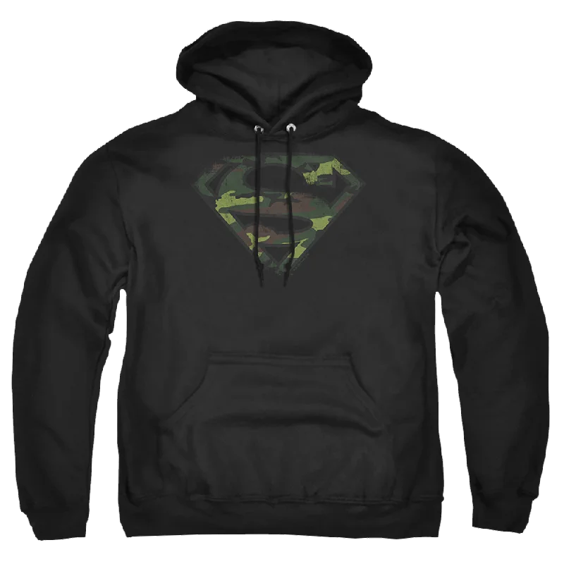 Superman Distressed Camo Shield - Pullover Hoodie Cowl Neck Pullover