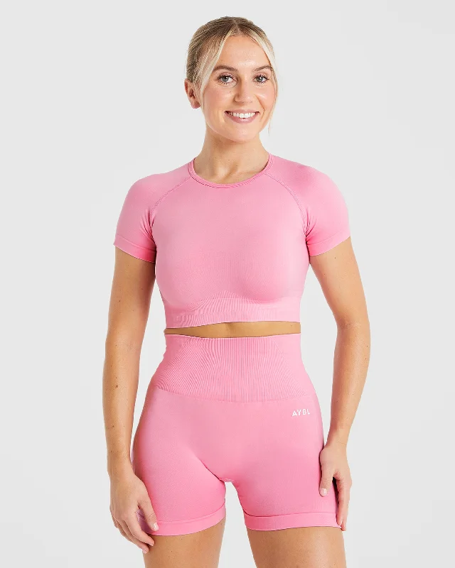 Empower Seamless Crop Top - Baby Rosa Welt Pockets Slit Pockets Flap Pockets