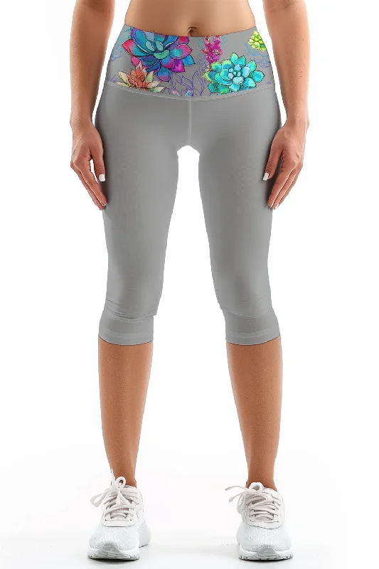 Bali Grey Ellie Floral Printed Performance Yoga Capri Leggings - Women Trendy Leather-Look Workout Leggings Bali Grey Ellie Floral Printed Performance Yoga Capri Leggings - Women Trendy Leather-Look Workout Leggings
