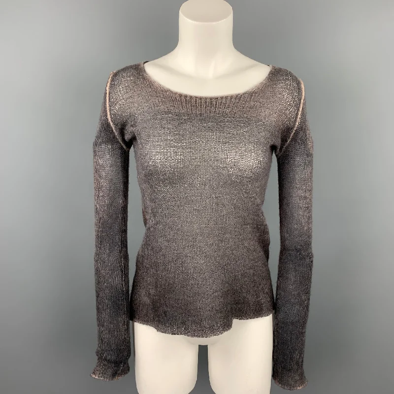 AVANT TOI Size S Grey & Purple Knitted Cashmere Scoop Neck Pullover Open Neck Pullover