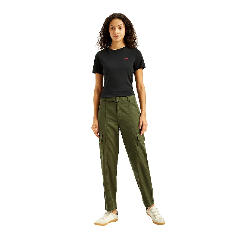 Women's Mid Rise Olive Regular Fit Cargo Trousers Trousers Culottes Wide Leg