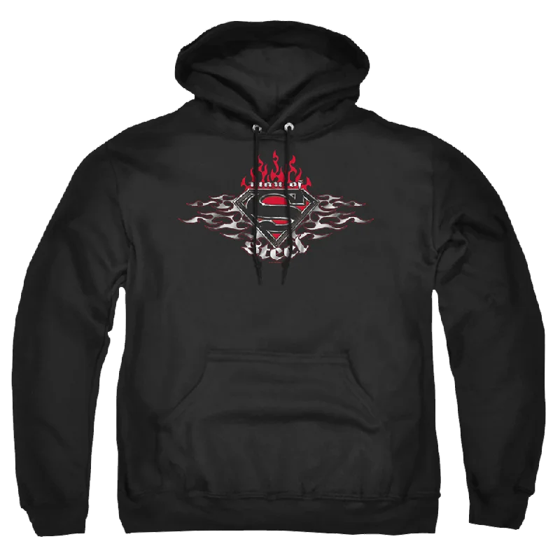 Superman Steel Flames Shield - Pullover Hoodie Boat Neck Sweater