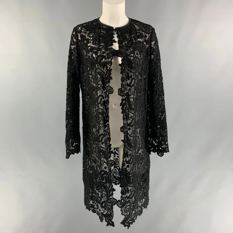 RALPH LAUREN Size 8 Black Polyester Open Front Coat Buttoned Toggled Snapped