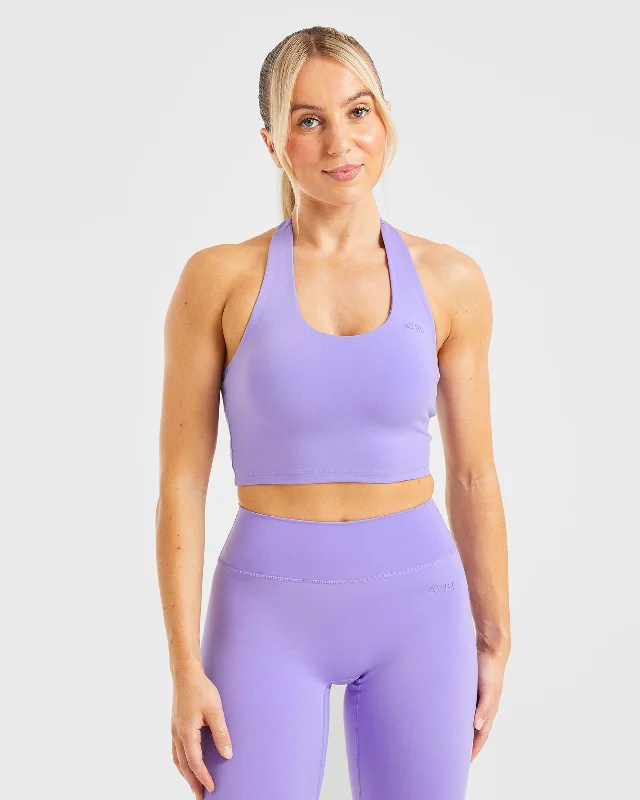 Staple Halterneck Crop Top - Vibrant Violet Collared Crop Top Boat Neck A-Line
