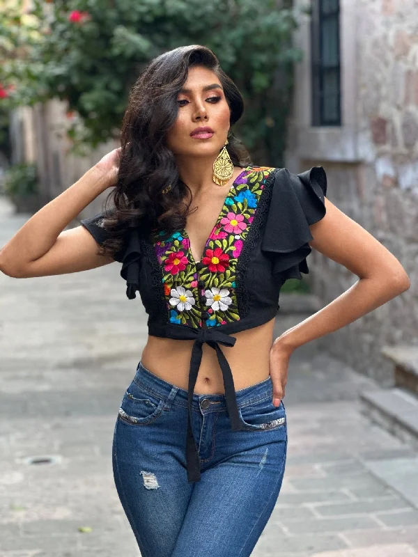 Selena Crop Top Zippered Front Buttoned Front Snap Front